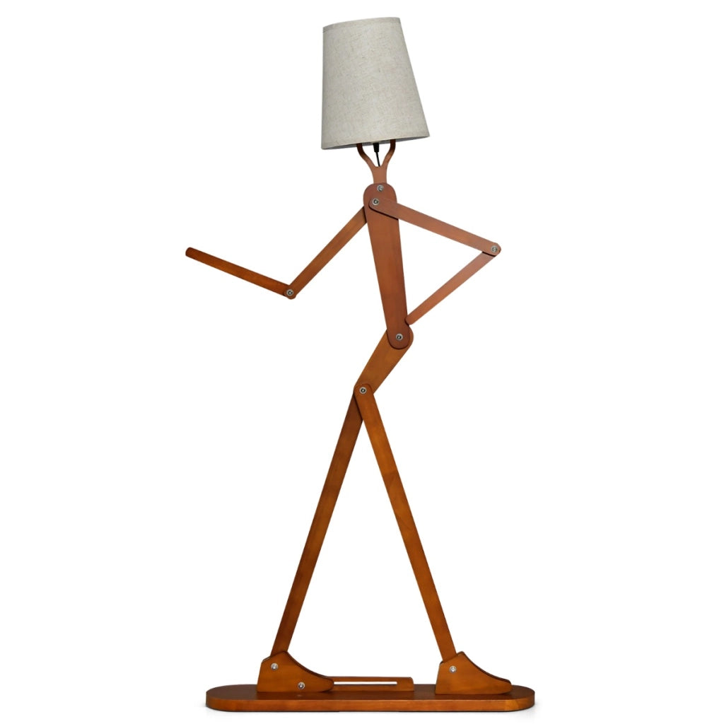 Lampada da terra in legno decorativa con articolazioni regolabili e paralume in tessuto, Lampada ad angolo