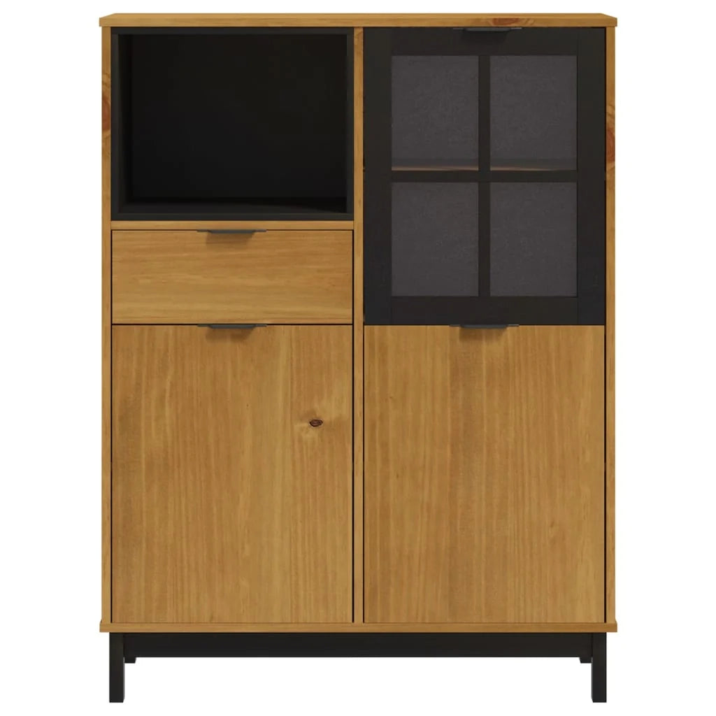 Buffet credenza cassettiera armadio mobile contenitore organizer per cucina soggiorno salotto con anta in vetro FLAm 92 x 40 x 122,5 cm legno di pino massiccio marrone 02_0030105
