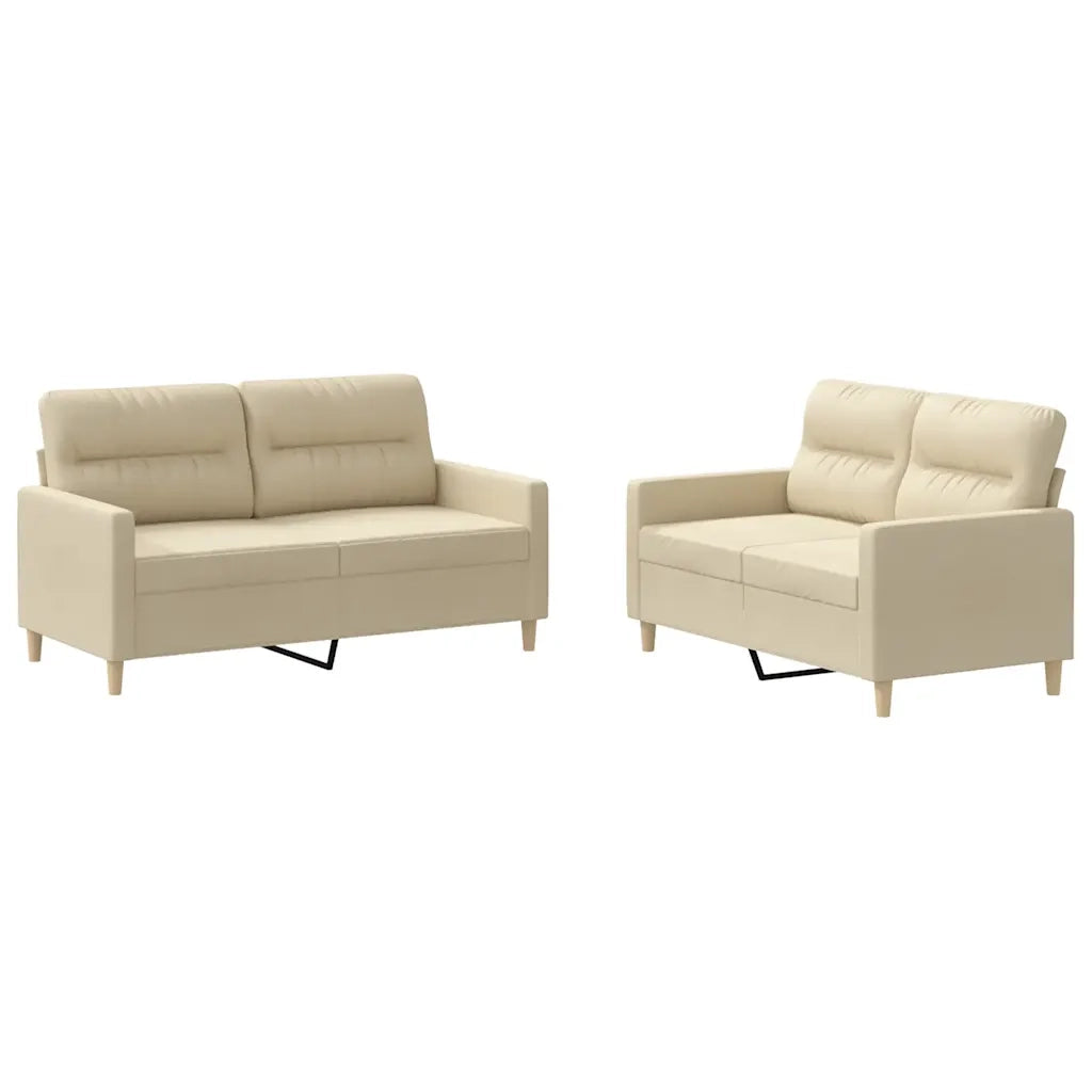 Set di Divani 2 pz con Cuscini Crema in Tessuto