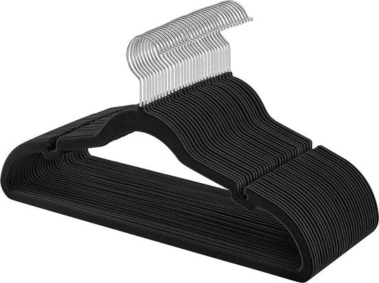 Set di appoggio per abiti in velluto da 30 - antiscivolo, risparmia spazio, nero con fori, stanghetto per pantaloni, gancio 360° rotativo per appesi abiti
