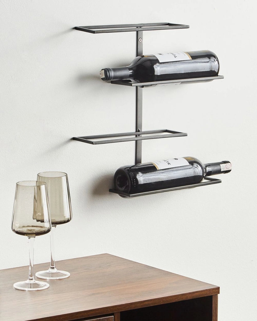 Scaffale da parete per 4 bottiglie di vino in metallo nero stile moderno