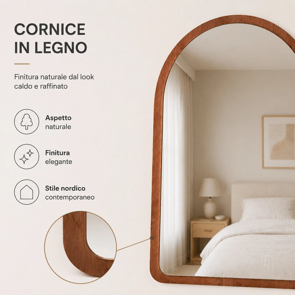 Specchio ad Arco Struttura in Legno Rovere Decorazione Design Moderno 46x60cm