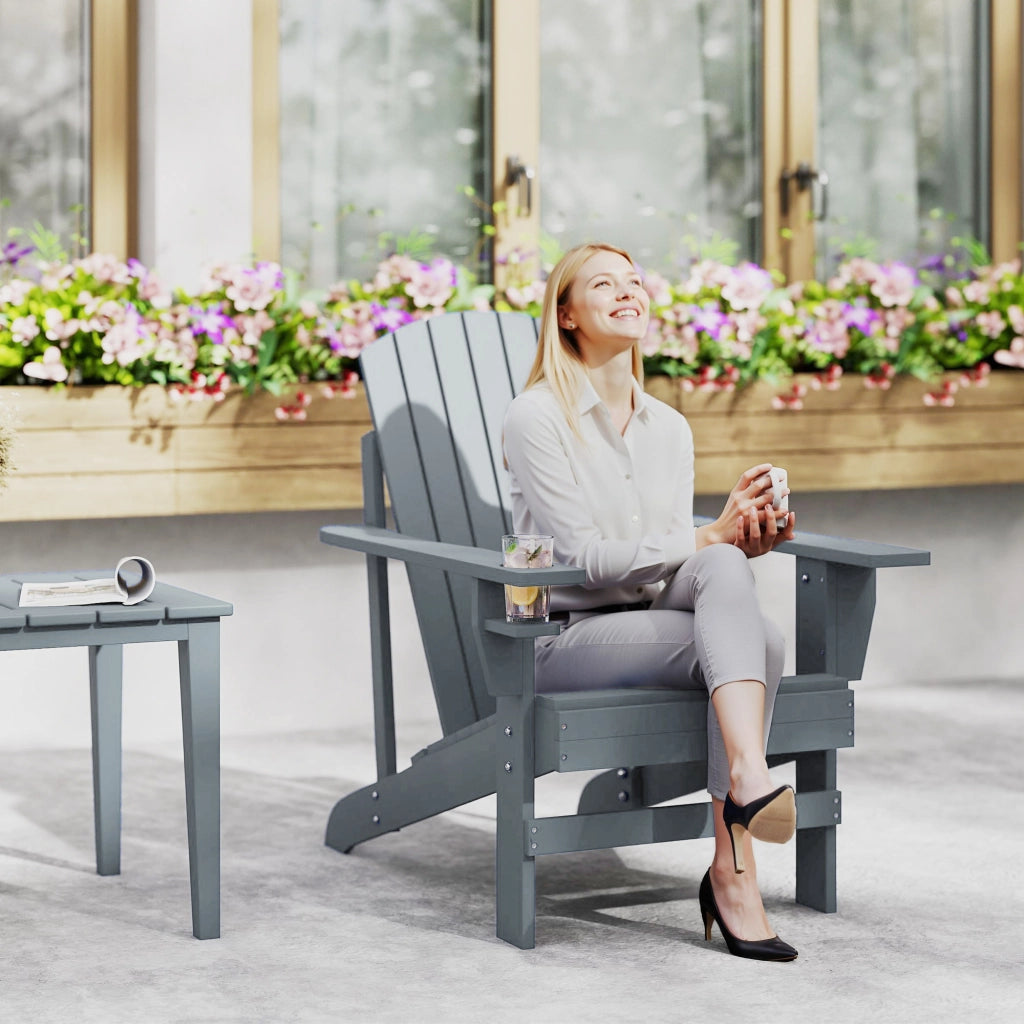 Sedia Adirondack da giardino con portabicchieri ¨C zephmum ¨C massello grigio scuro 95x72x93 cm