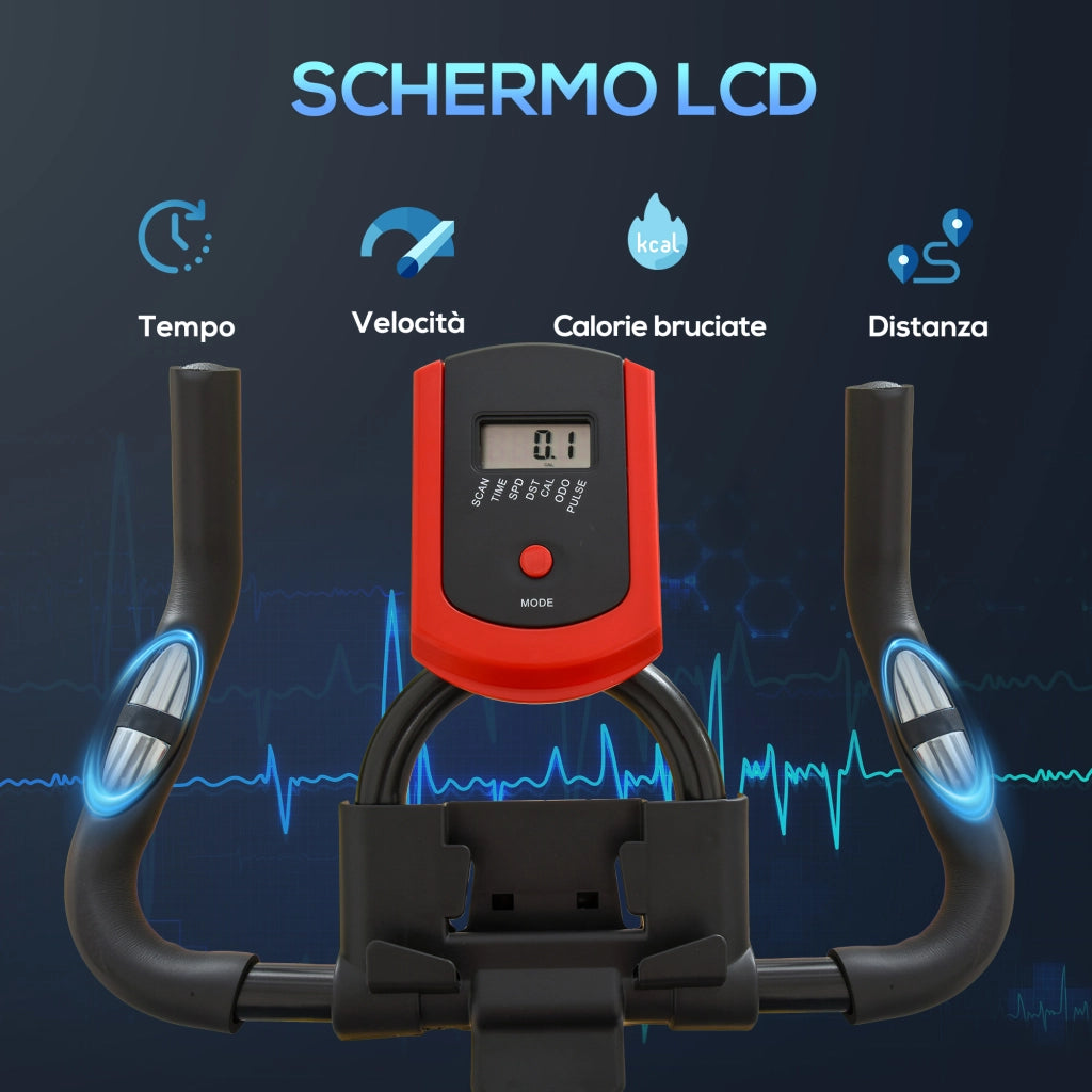 Cyclette da Casa con Resistenza Regolabile. Cyclette Professionale da Camera con Sella e Manubrio Regolabile. Monitor LCD. Sensore Battito Cardiaco Porta Celullare e Volano 6kg. Max.100kg