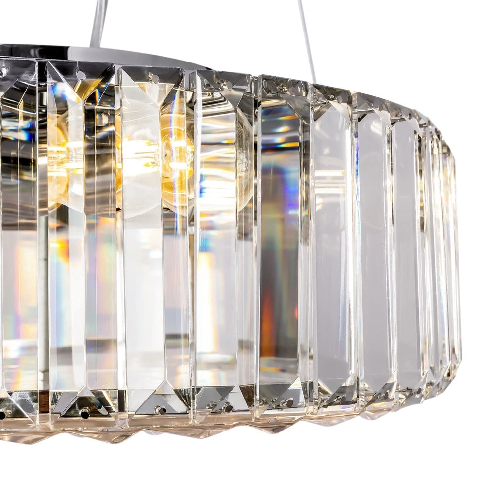 Lampadario Contemporaneo Recinto Metallo Cromo 6 Luci Diffusori Vetro Trasp.