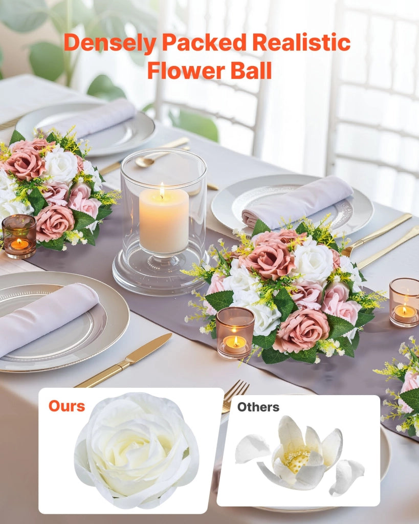 Centrotavola di Rose Artificiali 10 Pezzi JN-HQ-02, Diametro 24 cm in Seta per Casa Feste e Matrimonio, Bianco e Rosa