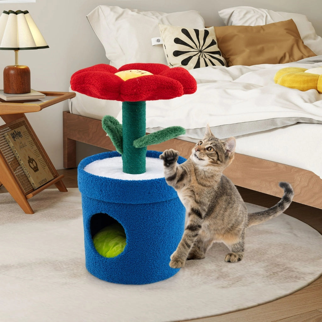 Albero per gatti per interni con posatoio a forma di fiore, Centro di attivit¨¤ versatile per animali domestici Rosso-Alberi Tiragraffi