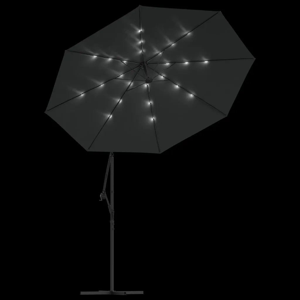 Ombrellone a Sbalzo con LED e Palo in Acciaio 300 cm Antracite 44521