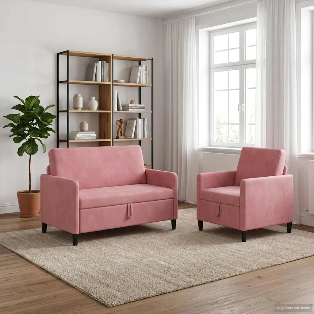 Set di Divani con Storage 2 pz Rosa Poliestere 3429166