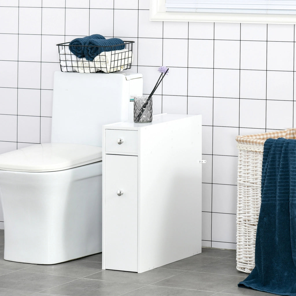 Mobiletto Bagno Stretto con 2 Cassetti e Ripiano ¨C Zephmum ¨C Bianco 17x48x58 cm