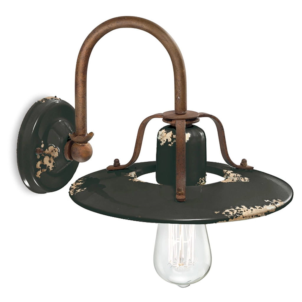 Applique Vintage Country Ferro E Ceramica Nero 1 Luce E27 25Cm