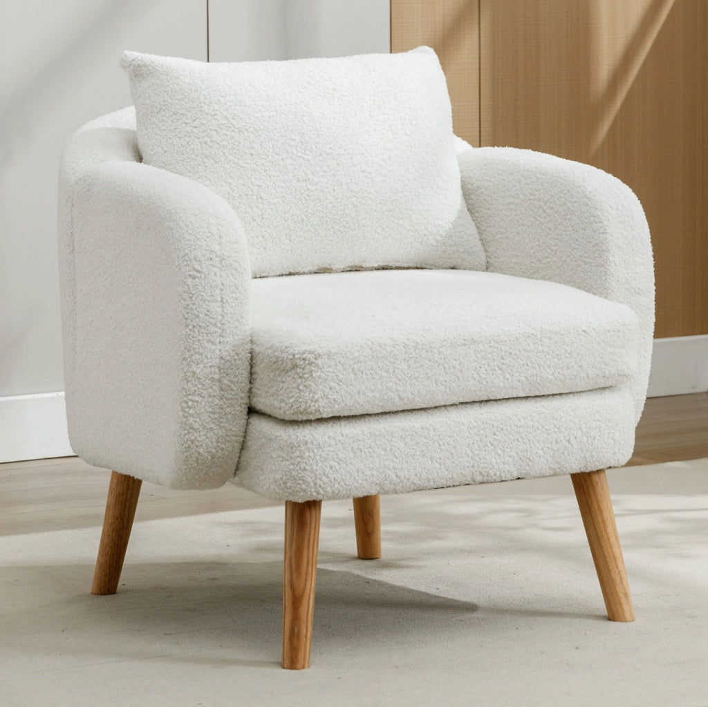 Poltrona singola in teddy con cuscino; bianco; 71 x 72 x 71 cm