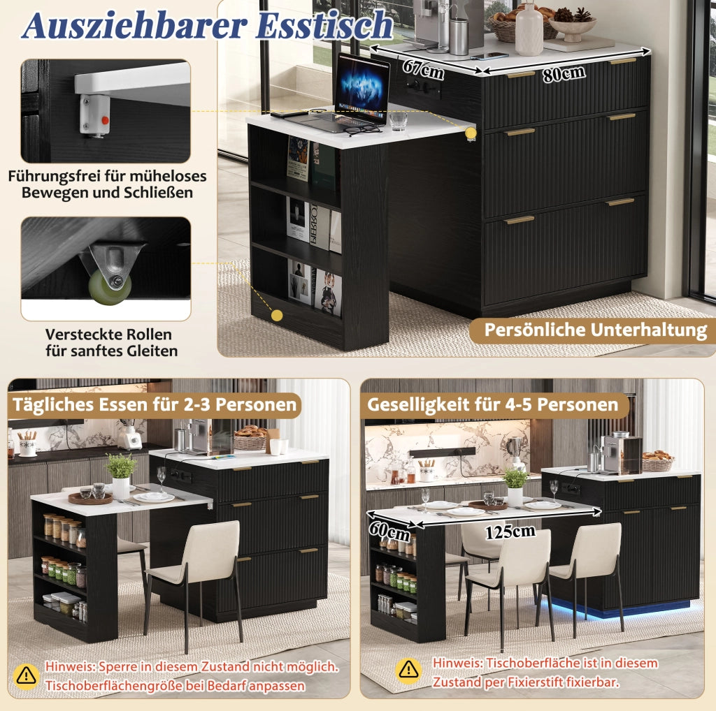 Isola cucina con tavolo estraibile LED e ricarica USB/Type-C