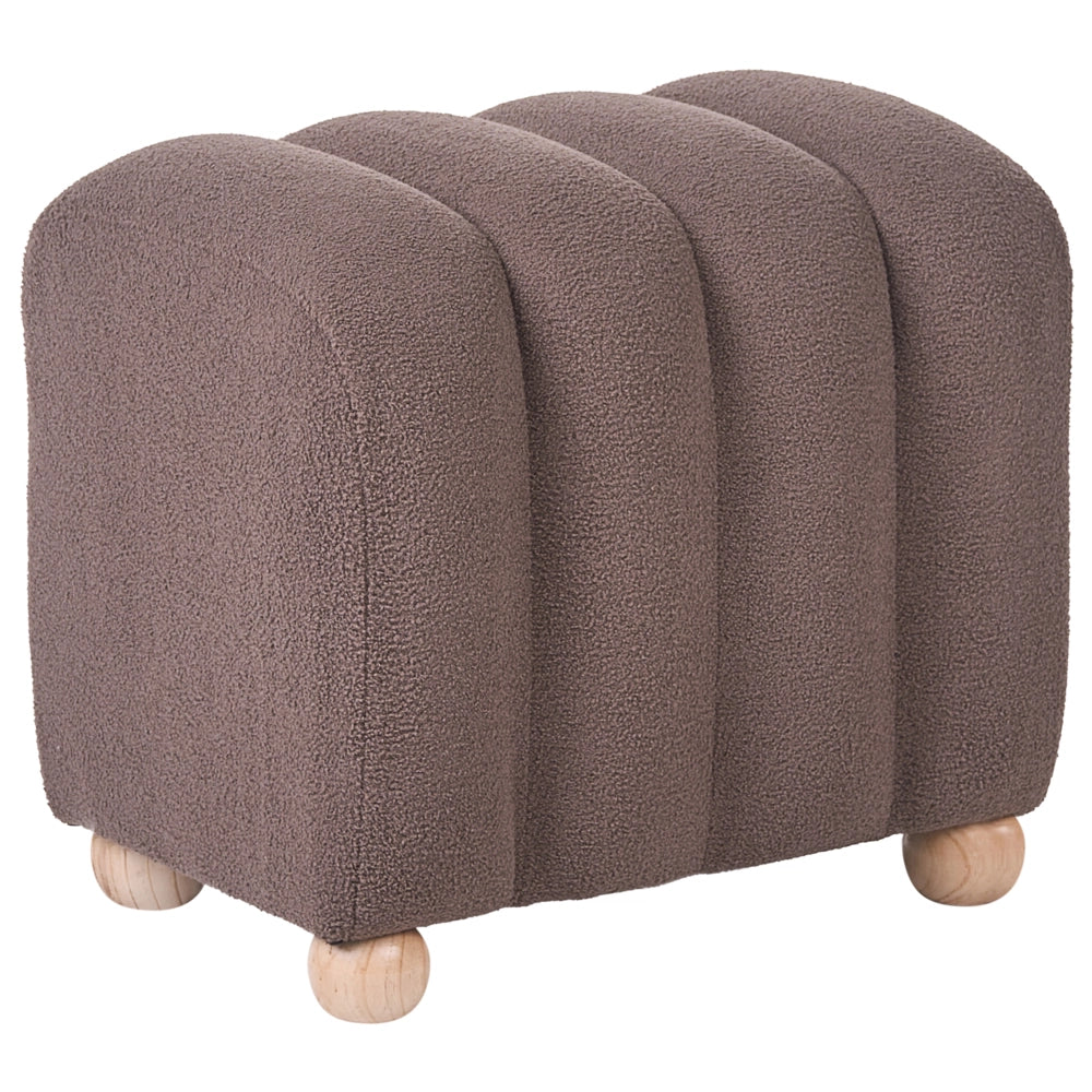 Pouf marrone in bouclé Teddy rivestito con gambe in legno pouf ottomano design moderno accessori per soggiorno