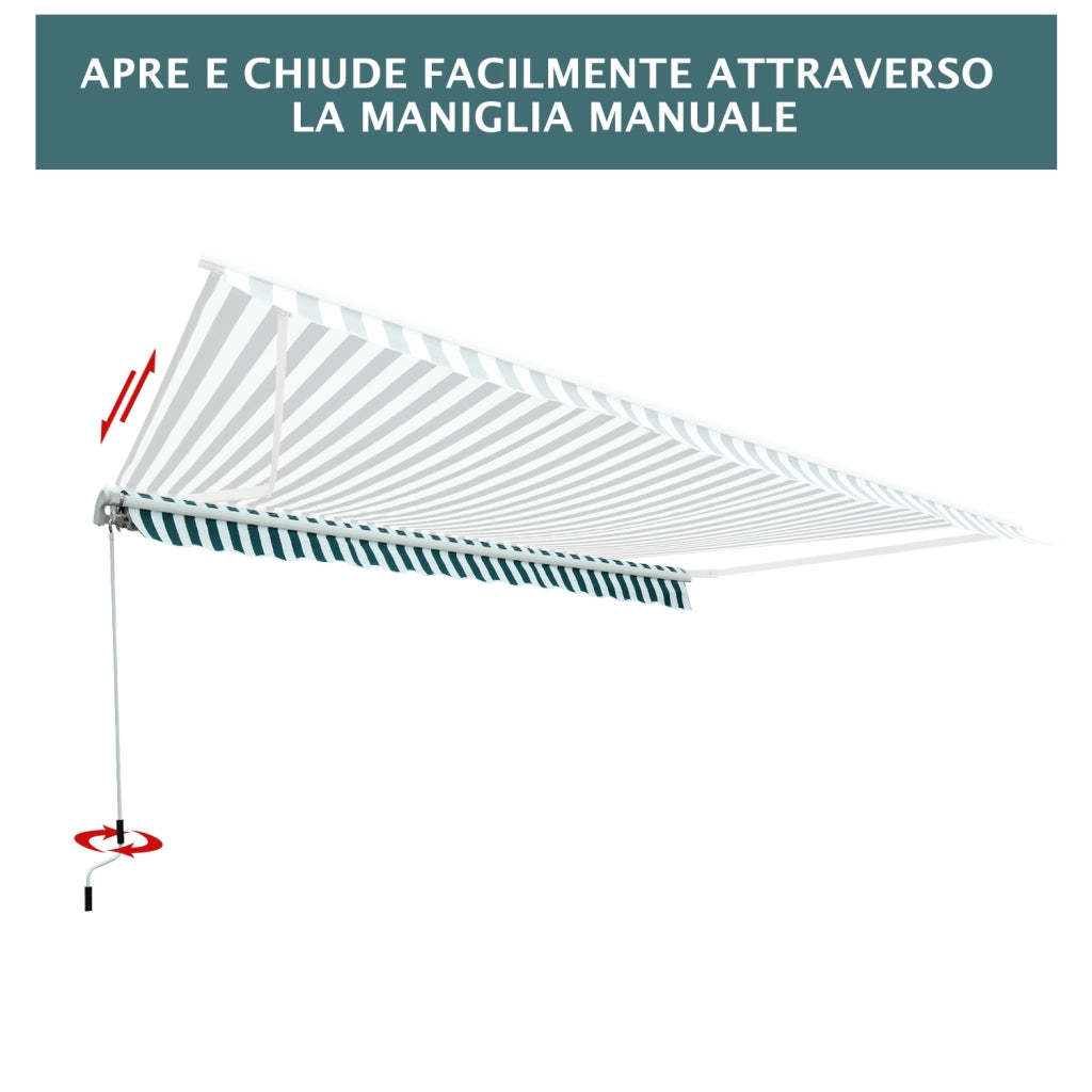 Tenda da Sole a Bracci per Esterno con Manovella, Metallo e Poliestere, 295x250cm Verde e Bianco