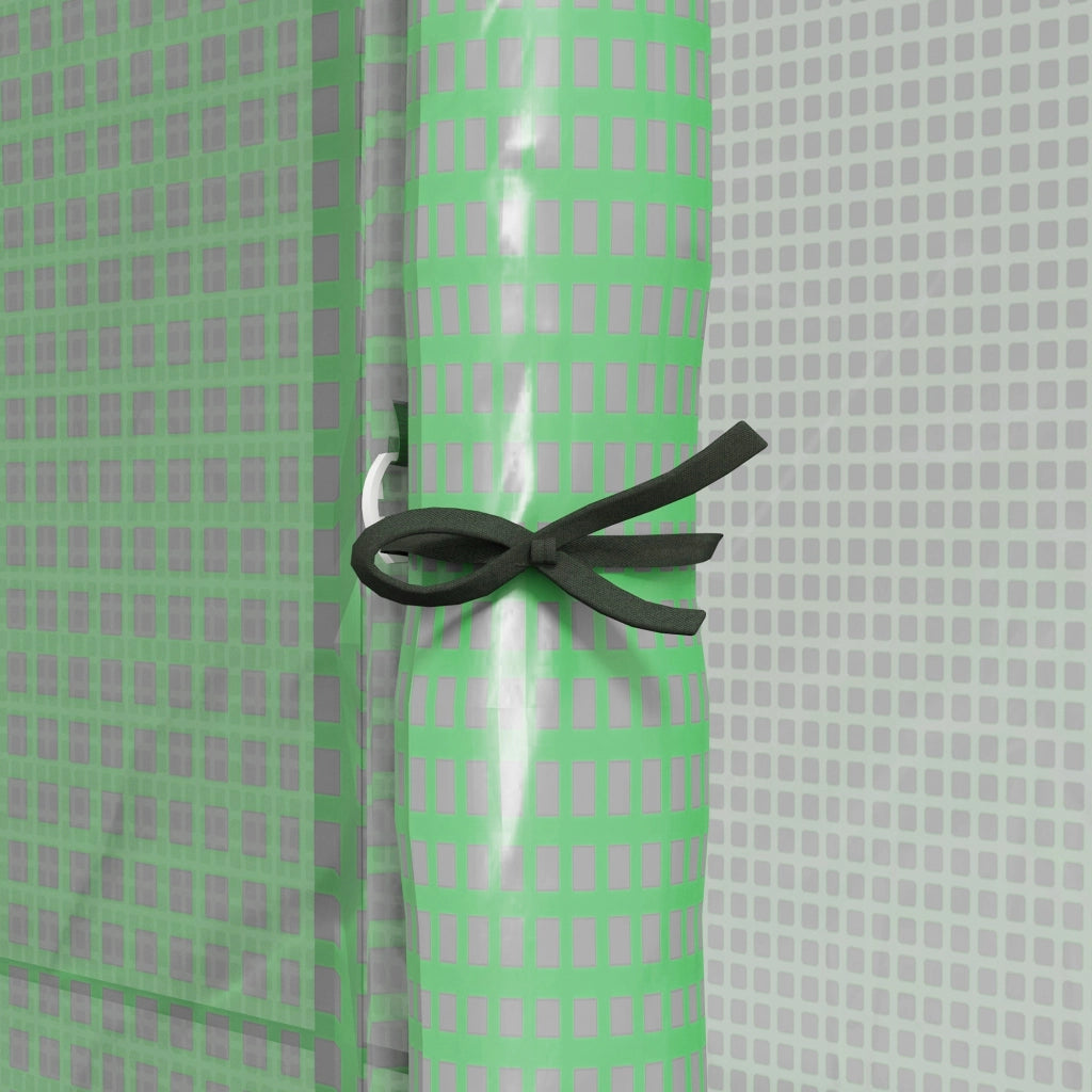 Serra a parete in PE verde con 2 porte e finestre laterali, struttura in acciaio, 200 x 80 x 200/180 cm