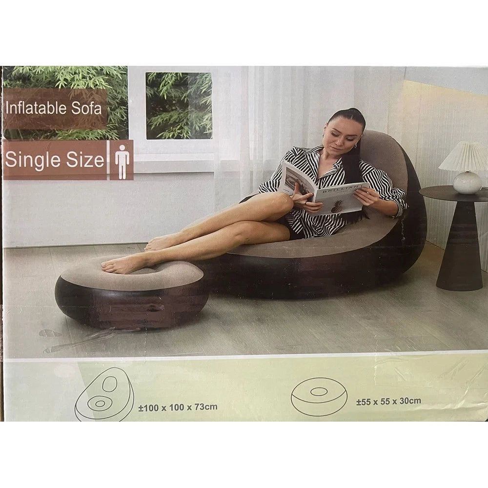 Trade Shop - Sedia Gonfiabile Poltrona Lounge Con Sgabello Portatile Pvc Floccato Per Campeggio -