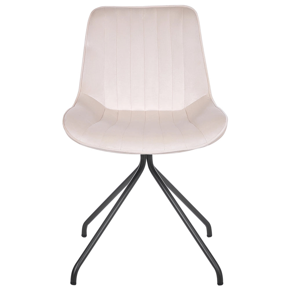 Set di 2 sedie imbottite in velluto beige senza braccioli con base a croce sala da pranzo per interni con gambe in acciaio