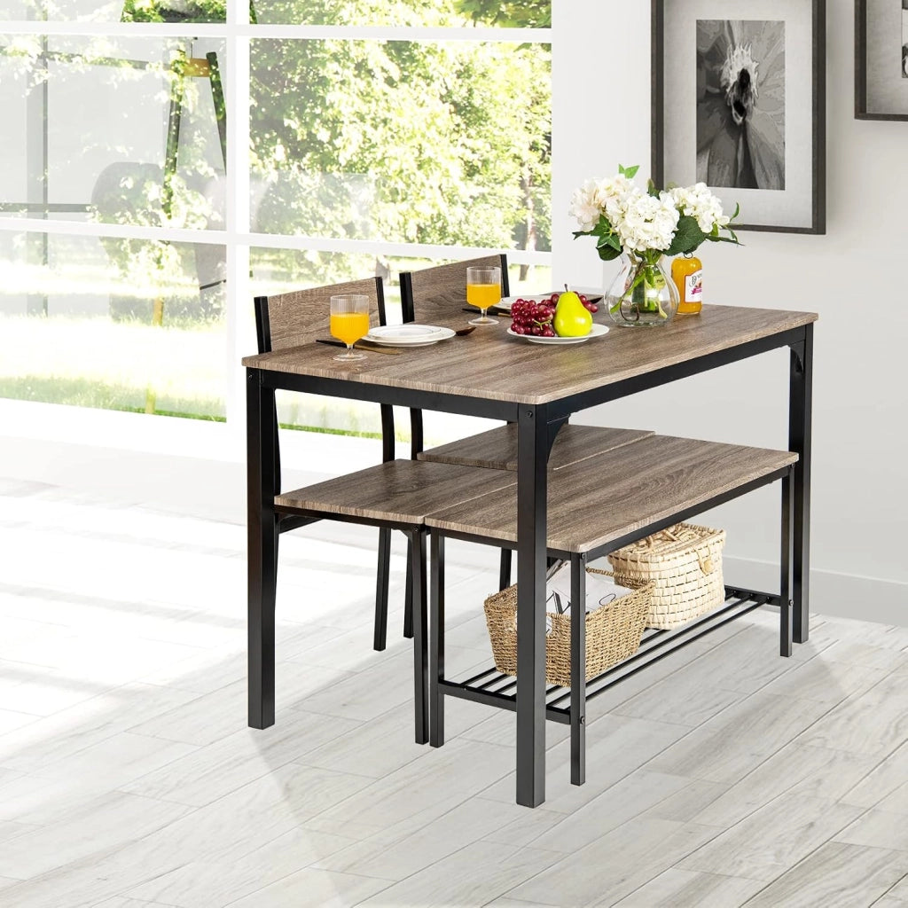 Set Tavolo e Sedie da Cucina 4 Pezzi, Tavolo da Pranzo con 2 Sedie e 1 Panca, Set Mobili da Cucina Salvaspazio con 4 Posti, per Sala da Pranzo e Soggiorno (Rovere grigio)