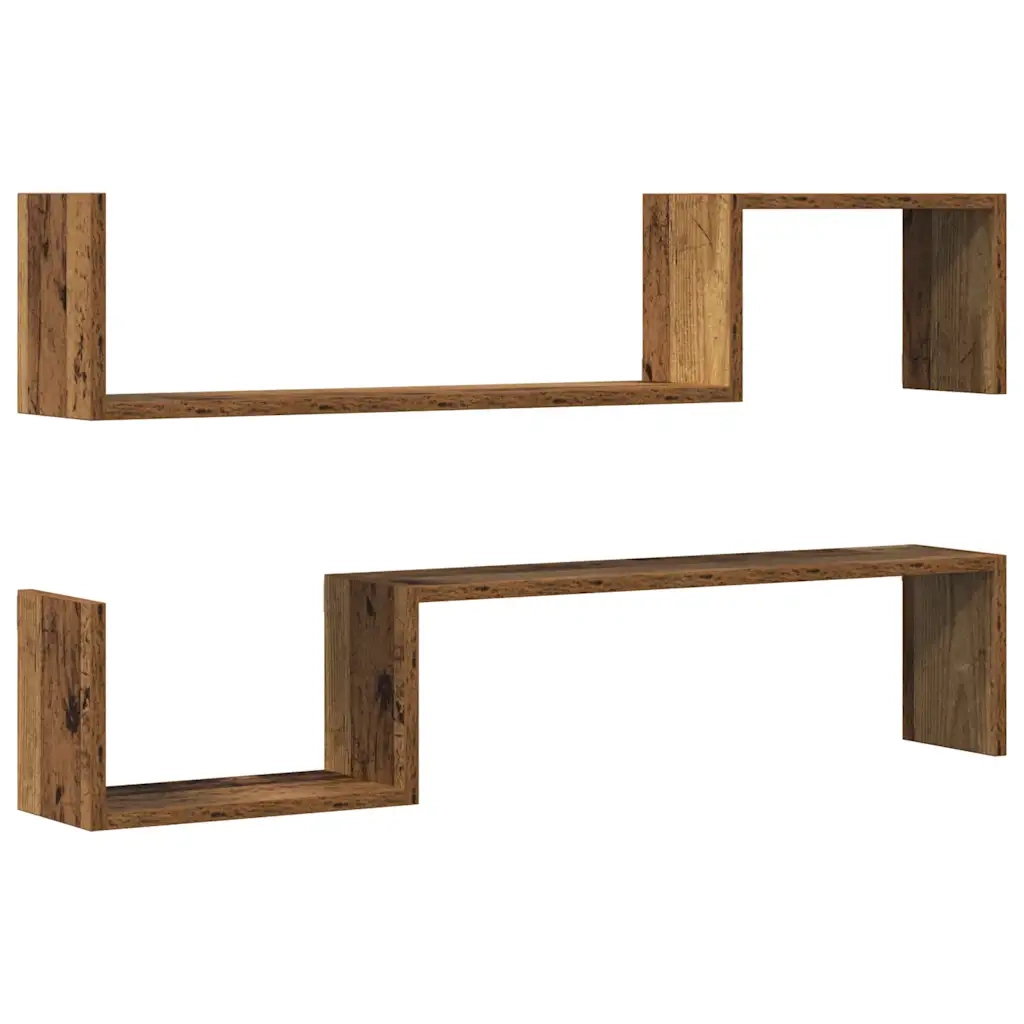 Scaffali da Parete 2 pz Legno Antico 100x15x20 cm Multistrato 856612