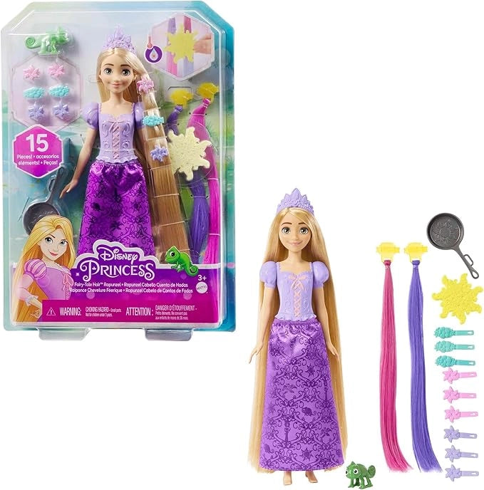 Disney Princess - Rapunzel Chioma Magica, bambola con extension capelli cambia-colore e accessori per lo styling,Mattel,
