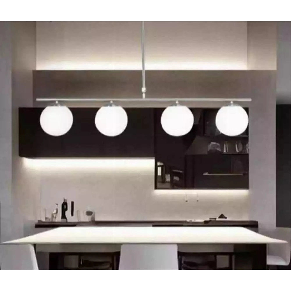 Trade Shop - Lampadario A Sospensione Argento Con 4 Sfere Bolle Bianche In Vetro Attacco G9 33924 -