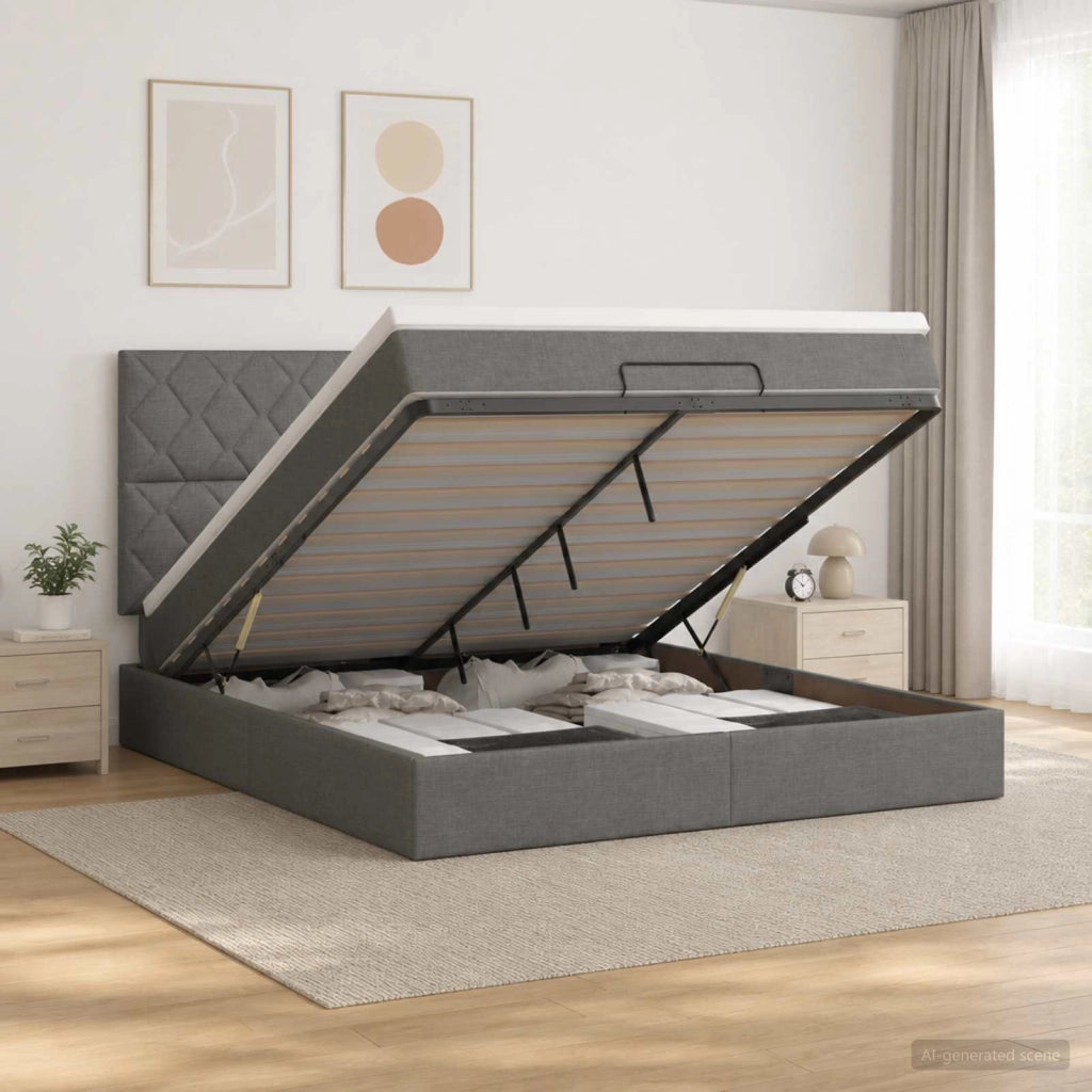 Letto Ottomano con Materasso e LED Grigio Scuro 140 x 200 cm 3458160