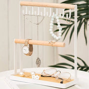 Supporto per gioielli in legno, Supporto per gioielli con hanger, Supporto per catenine con cassetta, Supporto per gioielli con grucce, Cassettino per catenine lunghe, armband, anelli, orologi, cosmetici, Bianco