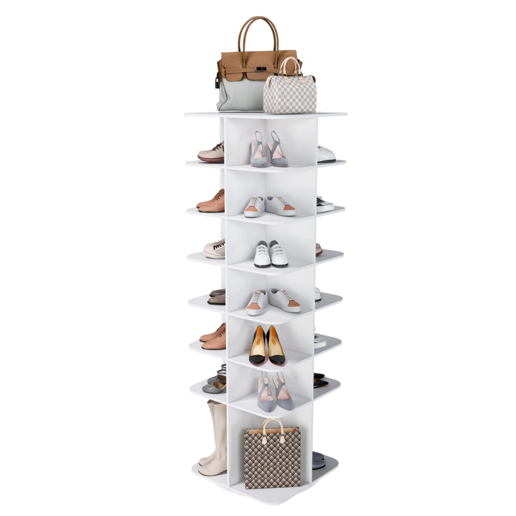 Scarpiera Girevole 360¡ã a Torre 7 Ripiani per 28 Paia ¨C MINIMAL ¨C Bianco