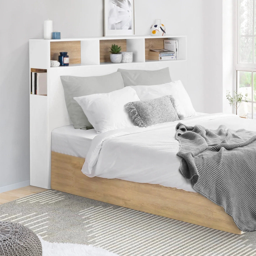 IDMarket - Testiera CLEO 145 CM con contenitori bianchi e faggio
