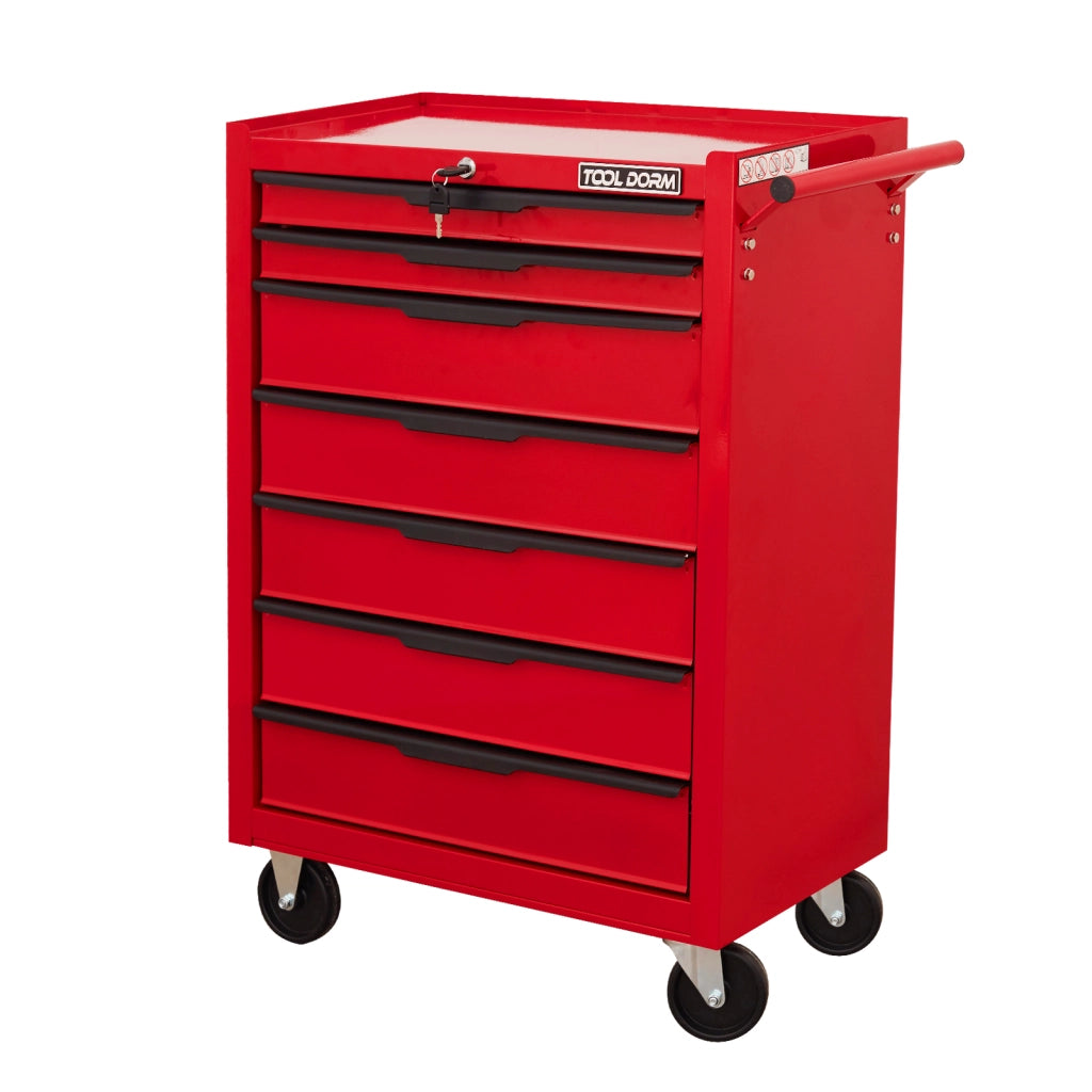 Mobile contenitore con 7 cassetti e piano superiore con ruote e serratura per garage e officina; 66×38×82 cm