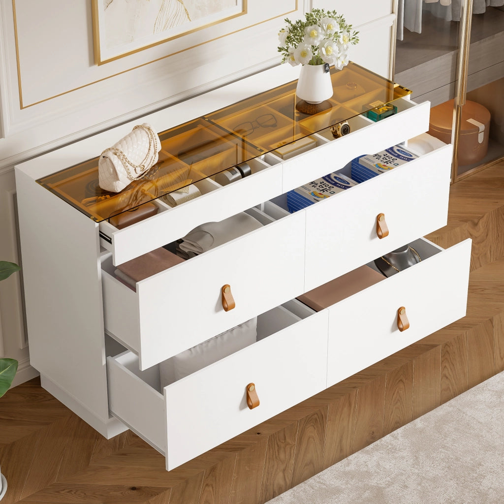 Cassettiera con 6 Cassetti e Ante in Vetro ¨C Xylo ¨C Bianco, 120x40x78