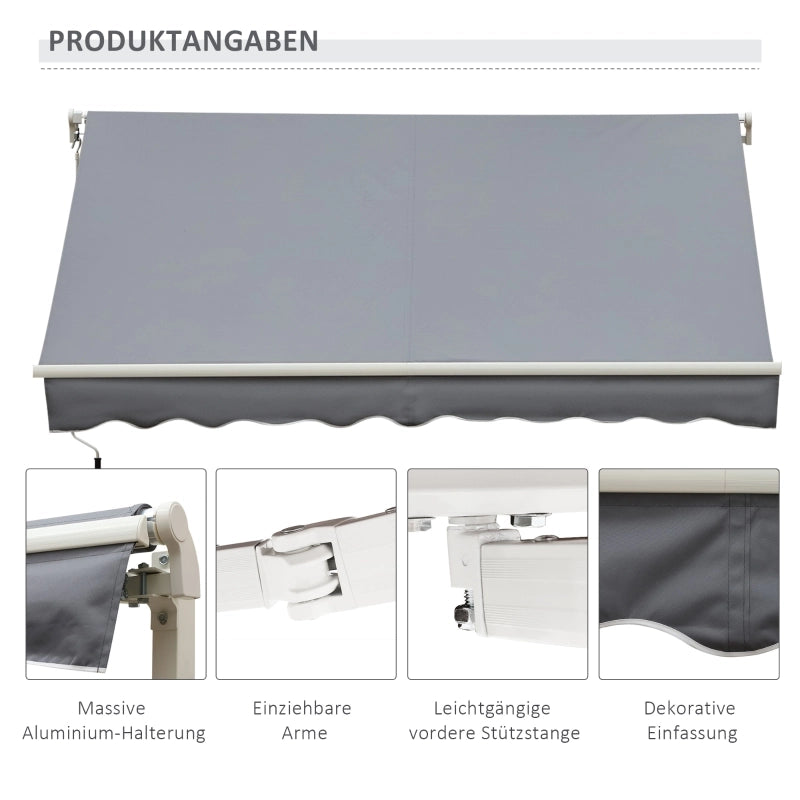Tenda retrattile protezione solare 3.95 x 2.45 m con manovella telaio metallico tessuto poliestere colore grigio bianco resistente per esterni