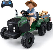 24V Trattore Elettrico per Bambini, Veicolo con Rimorchio Staccabile, Telecomando, Musica, Porta USB, Partenza Morbida, Fari LED, per Bambini 3-8 Anni (Verde)