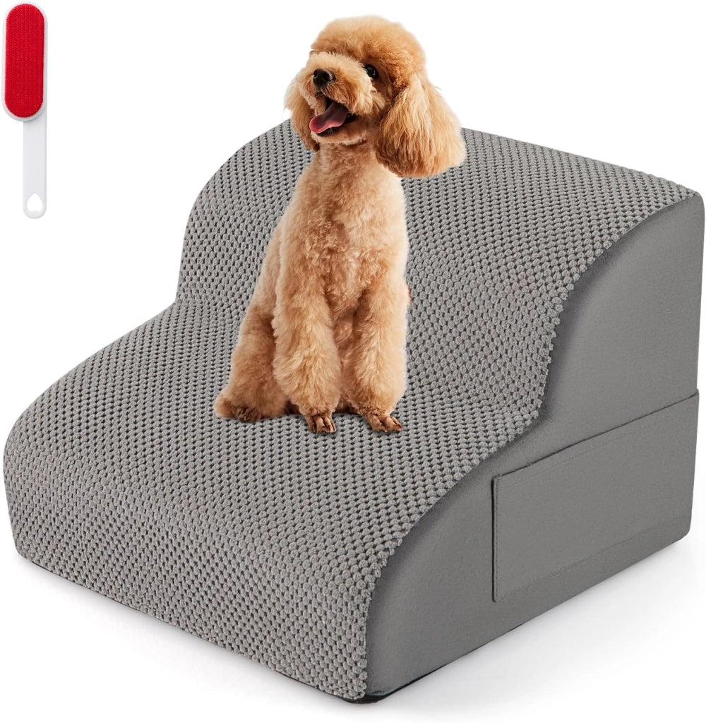 Rampa per Cani in Schiuma, Scale per Animali con Copertura Lavabile, Fondo Antiscivolo, Passi Incline per Letti e Divani, Scala per Animali Piccoli, Anziani e Feriti (Grigio,2,41 x 43 x 29cm)