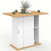 IDMarket - Isola centrale PAXTON 110 cm per 4 persone con contenitore in legno bianco e piano di lavoro effetto faggio
