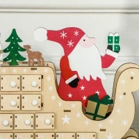 Calendario dell'Avvento in Legno con 24 Cassetti da Riempire, Riutilizzabile, 22,5x8x36 cm Legno Naturale