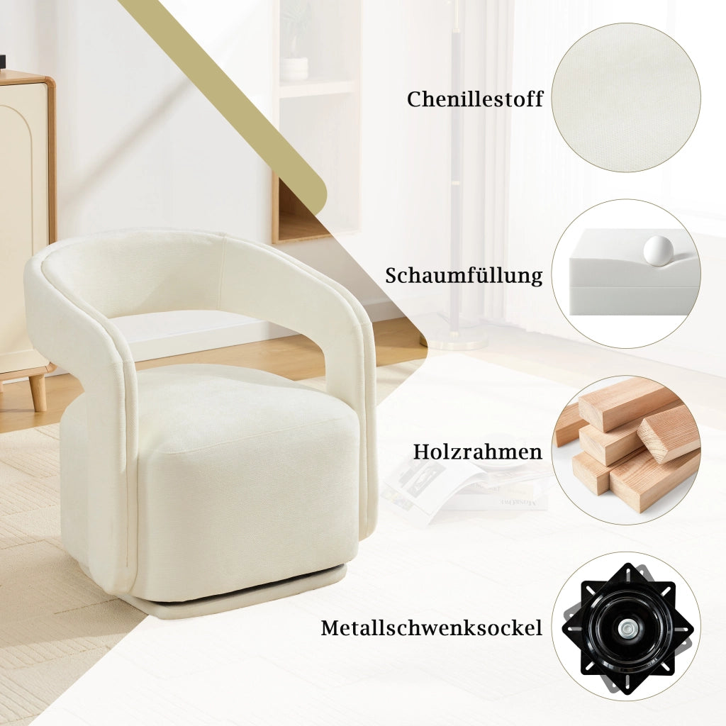 POLTRONA Girevole 360° Barrel Chair 70x65,5x74 cm Chenille Bianca