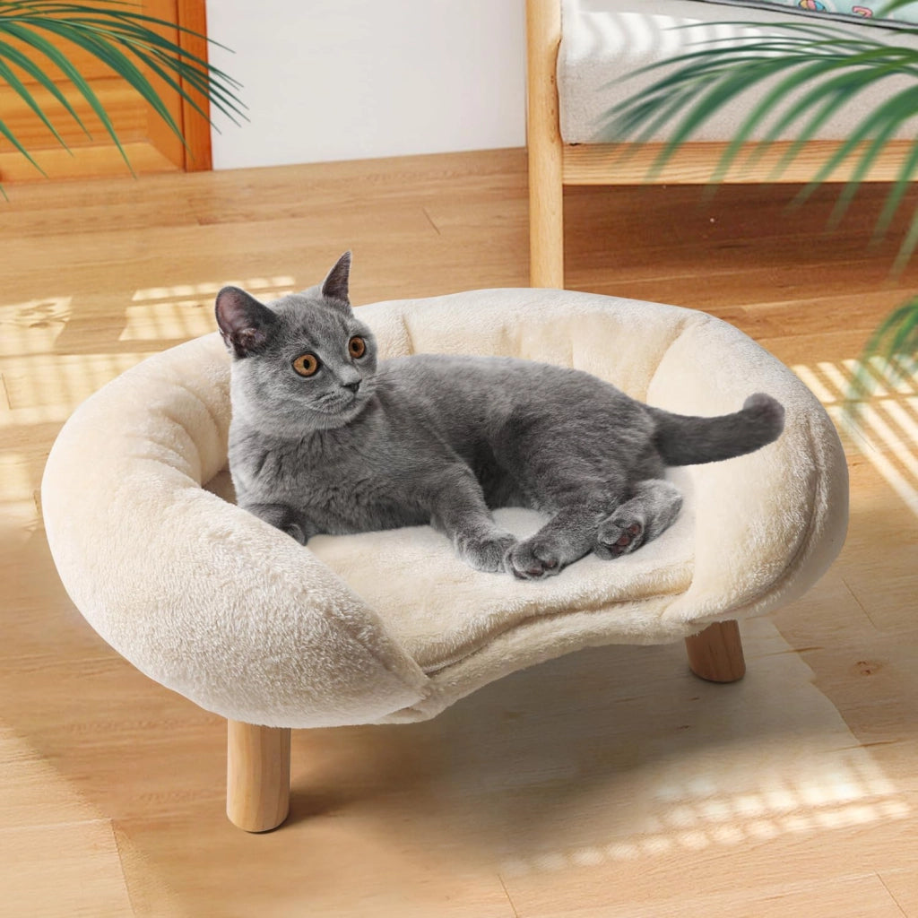 Tiragraffi per gatti con supporto ergonomico antiscivolo e silenzioso con bordo rialzato in poliestere beige 50 × 40 × 12,5 cm