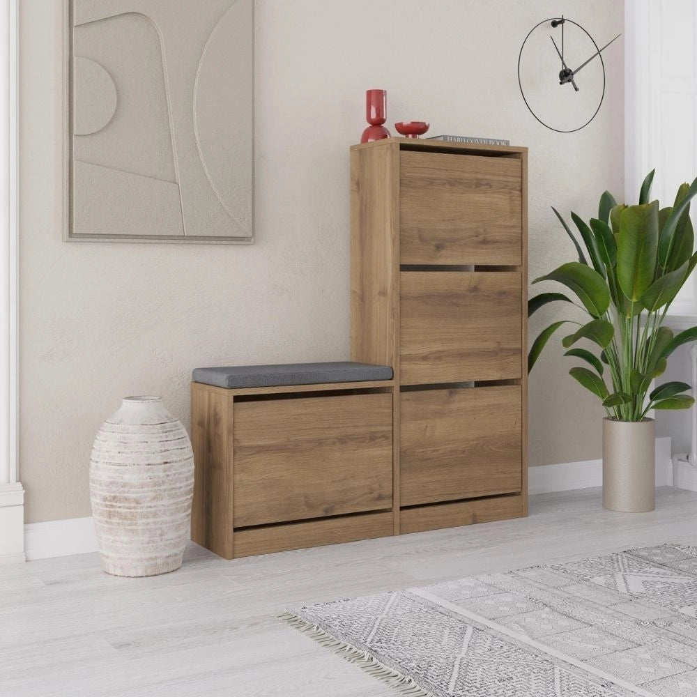Scarpiera con panca Dude a 4 ante a ribalta colore noce 105x26x118.5H