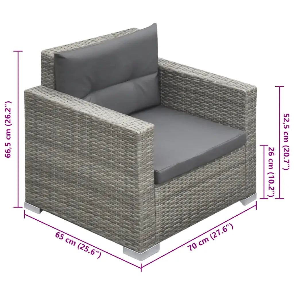 Set Divani da Giardino 6 pz con Cuscini in Polyrattan Grigio 41879