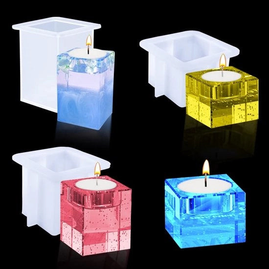 Sistema di modelli per cera di paraffina in resina epossidica, 3 pezzi, con 3 forme diverse di candelabro per candela di tealight in resina.