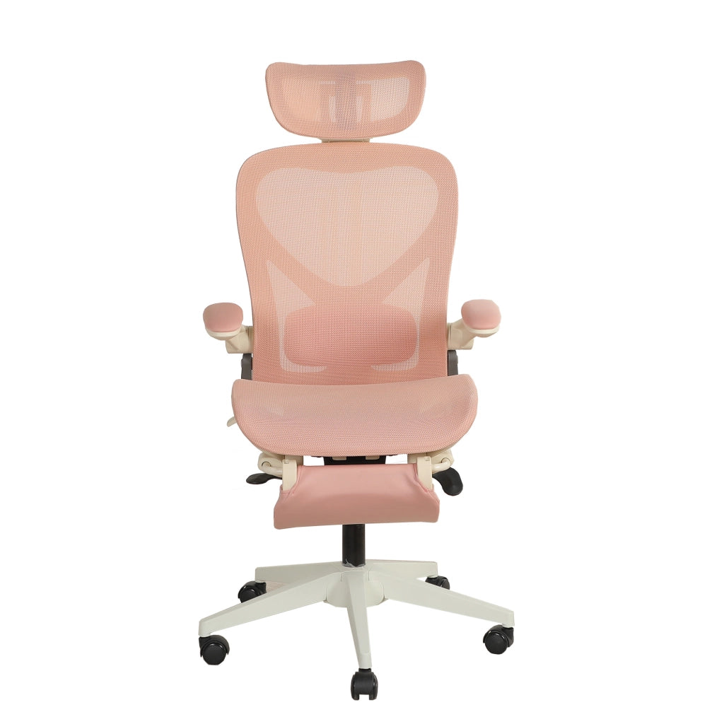 Sedia da ufficio pieghevole ergonomica in rete con poggiatesta 3D e supporto lombare regolabile rosa