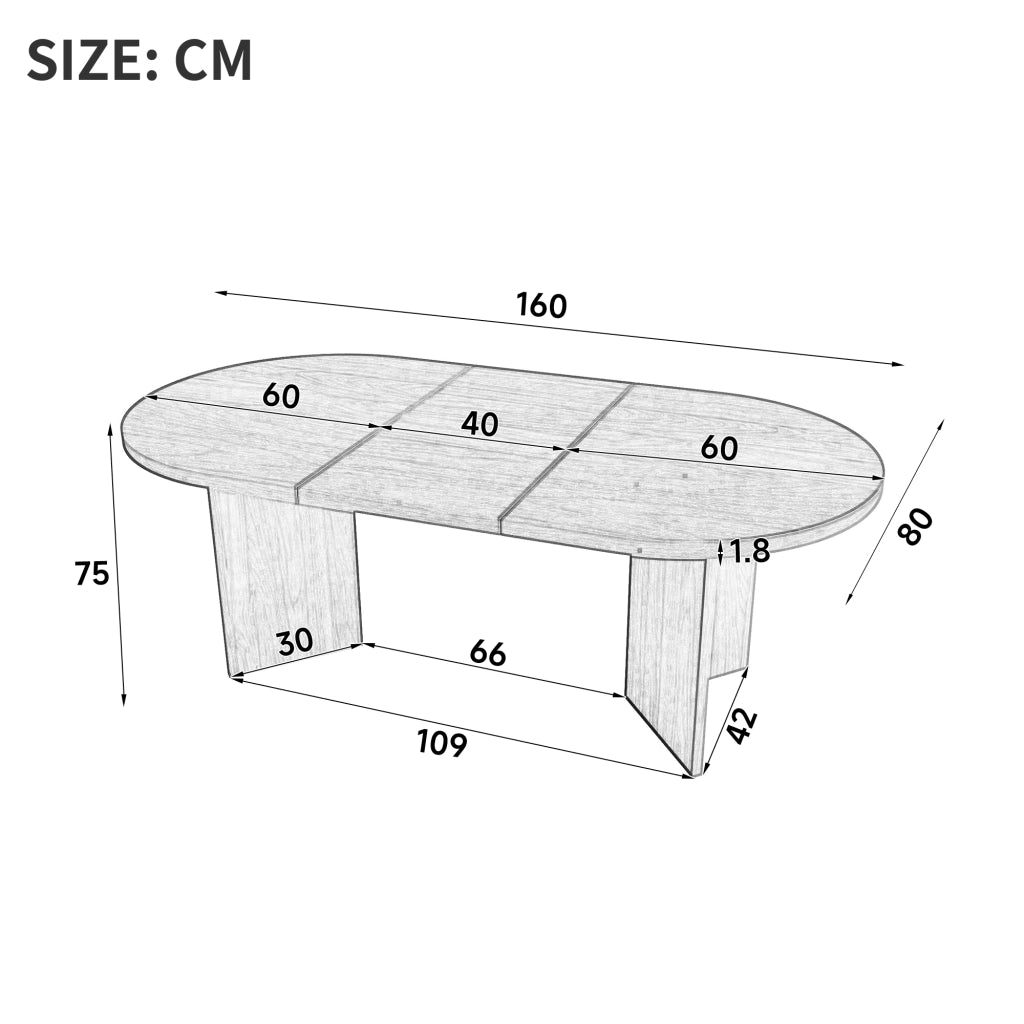 Tavolo da pranzo per 6-8 persone con piano da 18 mm e angoli arrotondati, stile moderno, in MDF, rovere, 160 × 80 cm