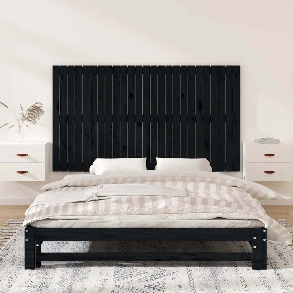 Testiera | Testata da Parete Nera 159,5x3x90 cm in Legno Massello di Pino