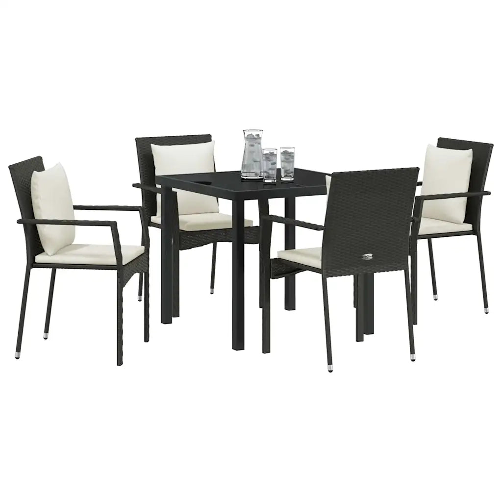 Set da Pranzo per Giardino con cuscino 5 pcs Nero polyrattan 3380072