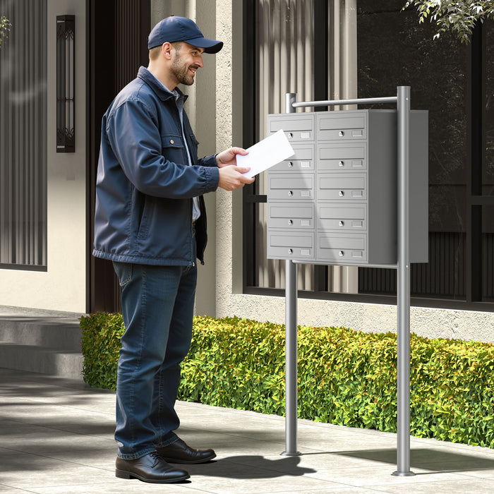 Cassetta postale condominiale autoportante 10 posti, grigio, 2 moduli con supporto a terra