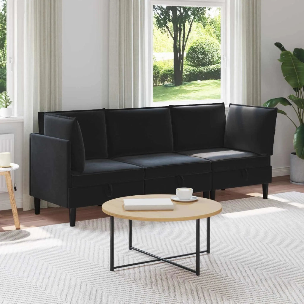 Set di mobili per il soggiorno con cuscino 3 pcs Nero Velluto
