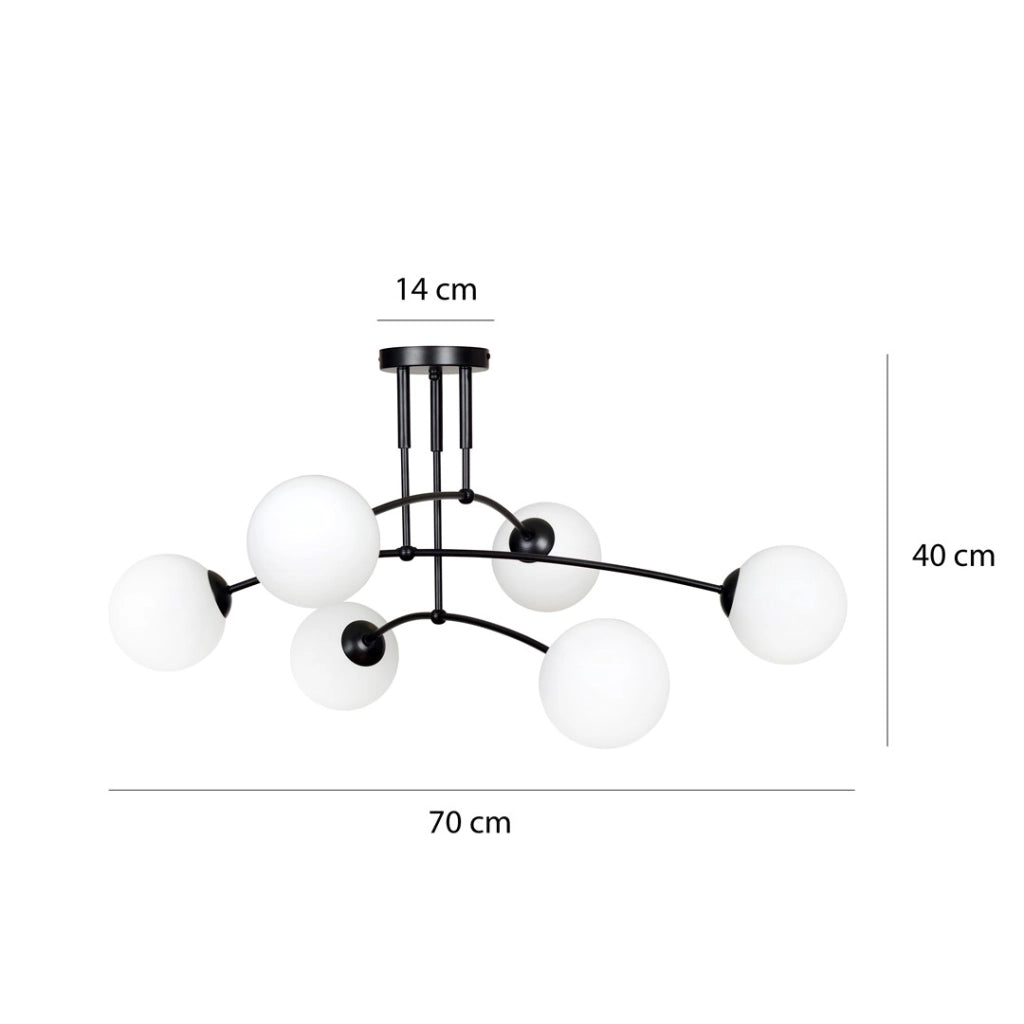 Lampadario Emibig Pregos 6 nero vetro bianco 6xE14