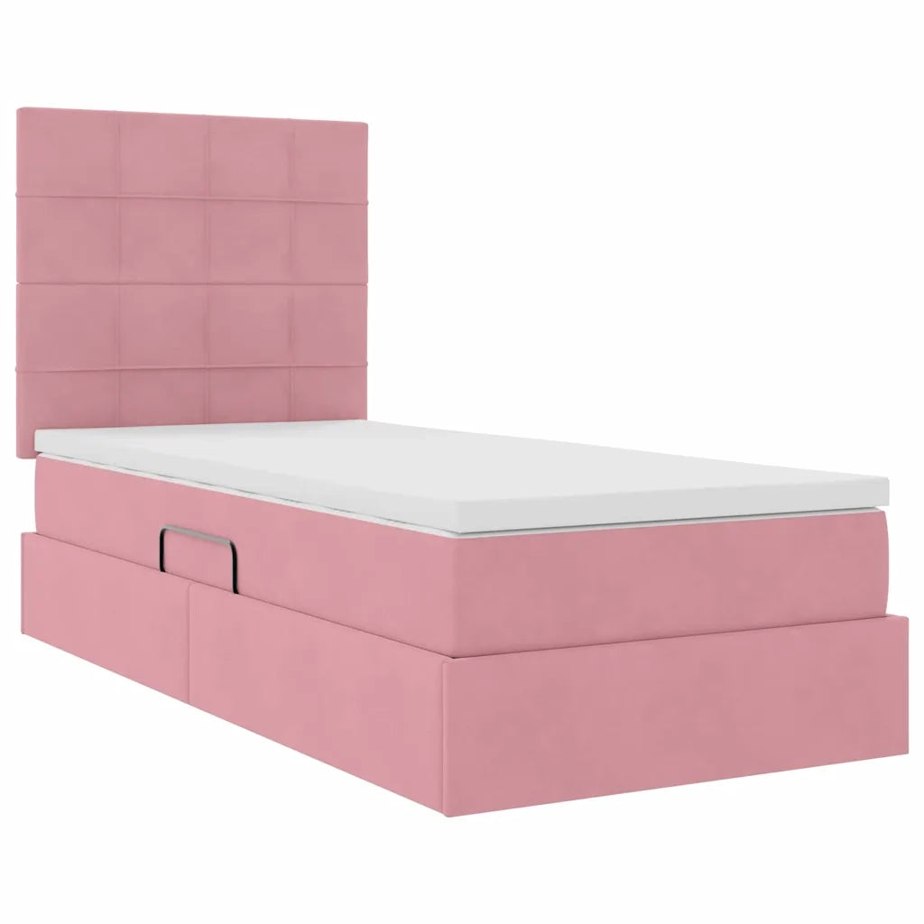Letto con contenitore e materasso Rosa 90 x 190 cm Velluto